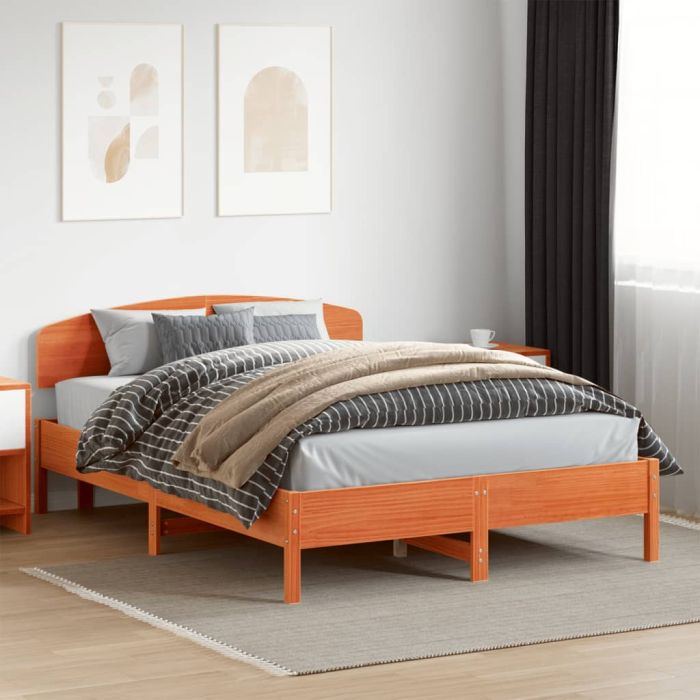 Bedframe Wax Brown 150x200cm King Size Solid Wood Pine