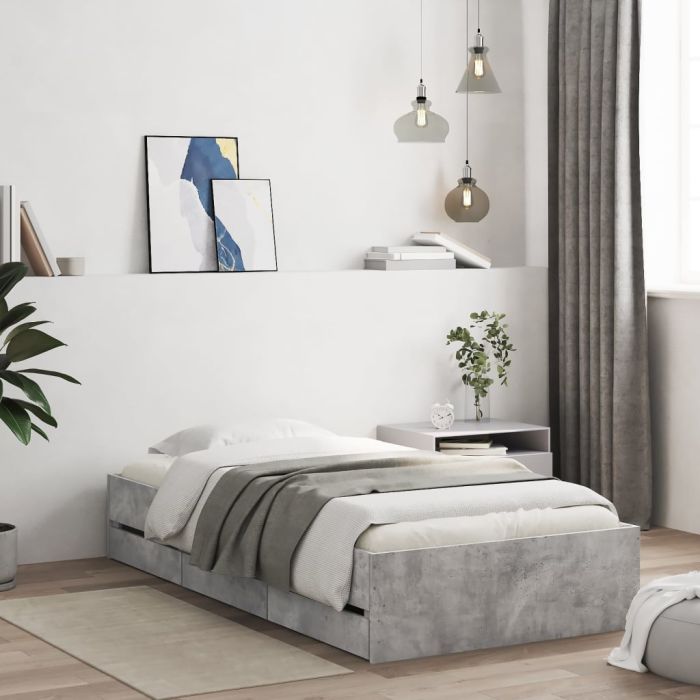 Bed Frame with Drawers Concrete Grey 75x190 cm Small Single Engineered Wood