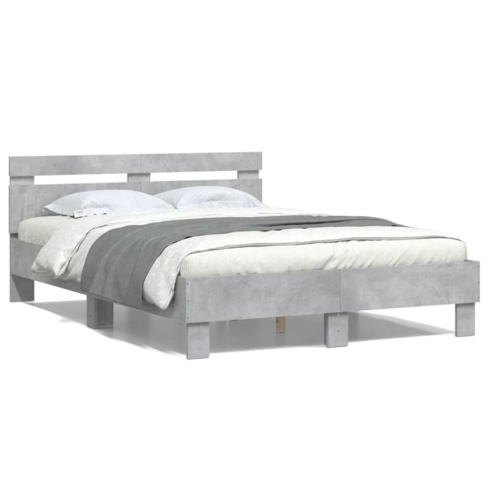 Bed Frame with Headboard Concrete Grey 135x190 cm Double Engineered Wood