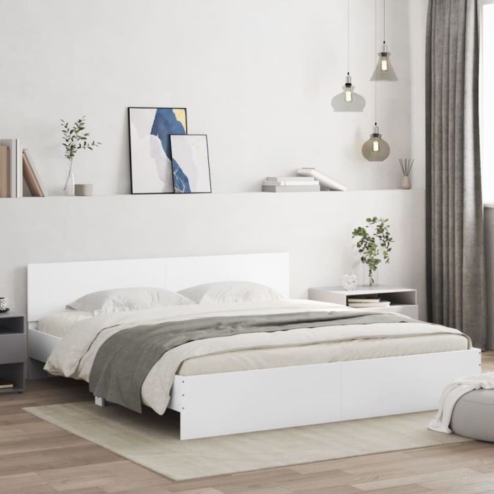 Bed Frame with Headboard White 200x200 cm