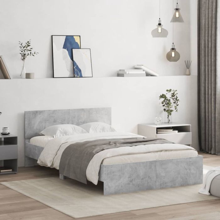 Bed Frame with Headboard Concrete Grey 120x200 cm