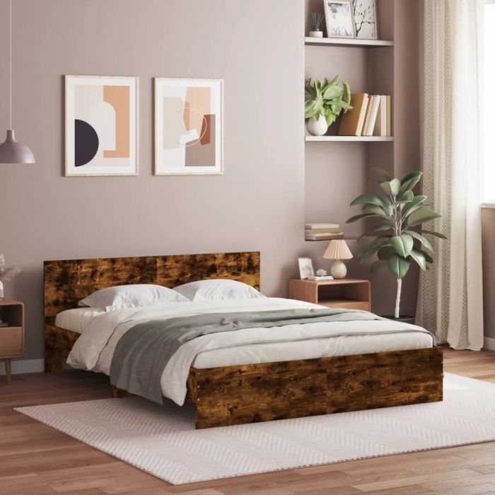 Bed Frame with Headboard Smoked Oak 140x190 cm
