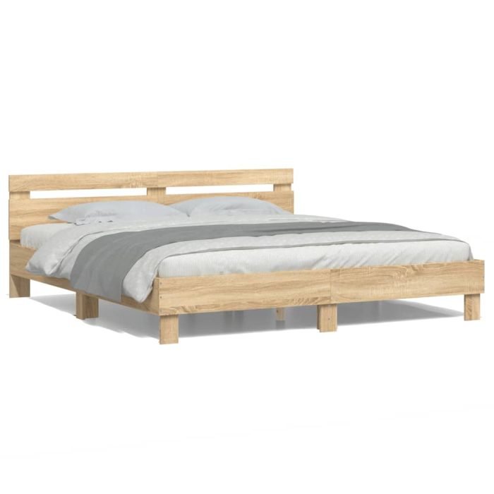 Bed Frame with Headboard and LED Sonoma Oak 160x200 cm