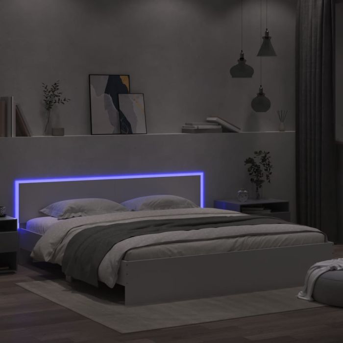 Bed Frame with Headboard and LED White 200x200 cm