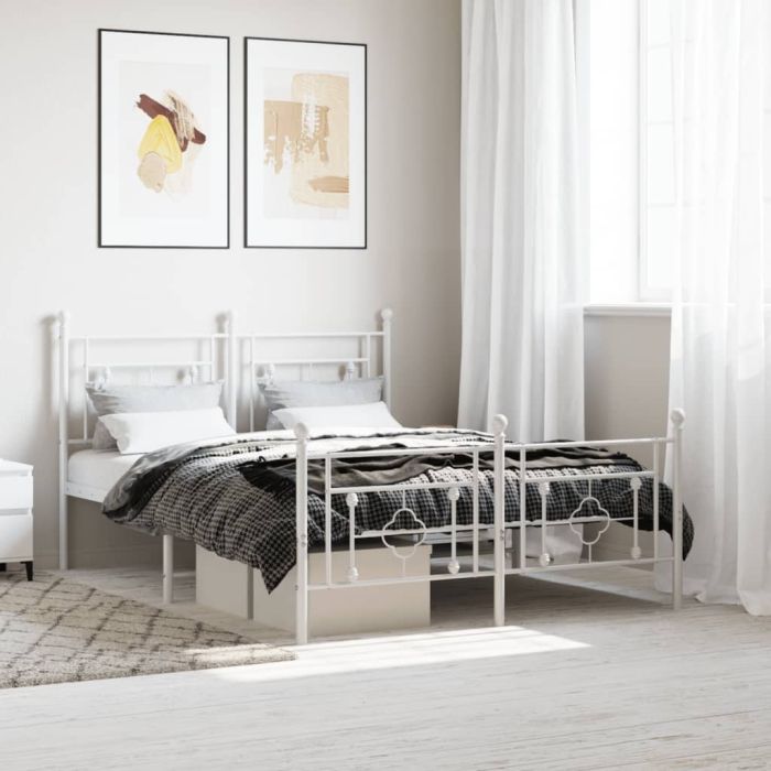 Metal Bed Frame with Headboard and Footboard White 140x200 cm