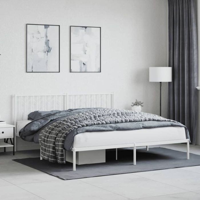 Metal Bed Frame with Headboard White 180x200 cm Super King Size