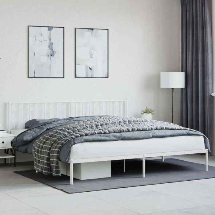 Metal Bed Frame with Headboard White 200x200 cm