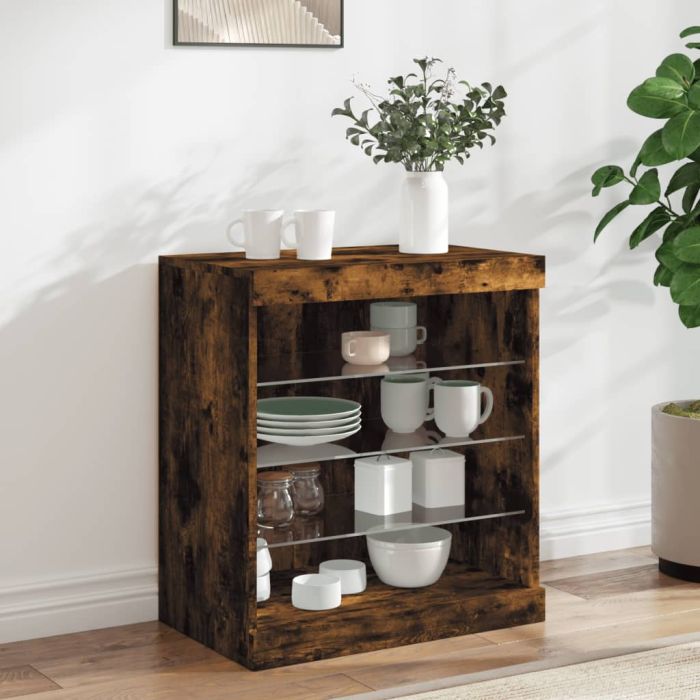 Sideboard with LED Lights Smoked Oak 60.5x37x67 cm