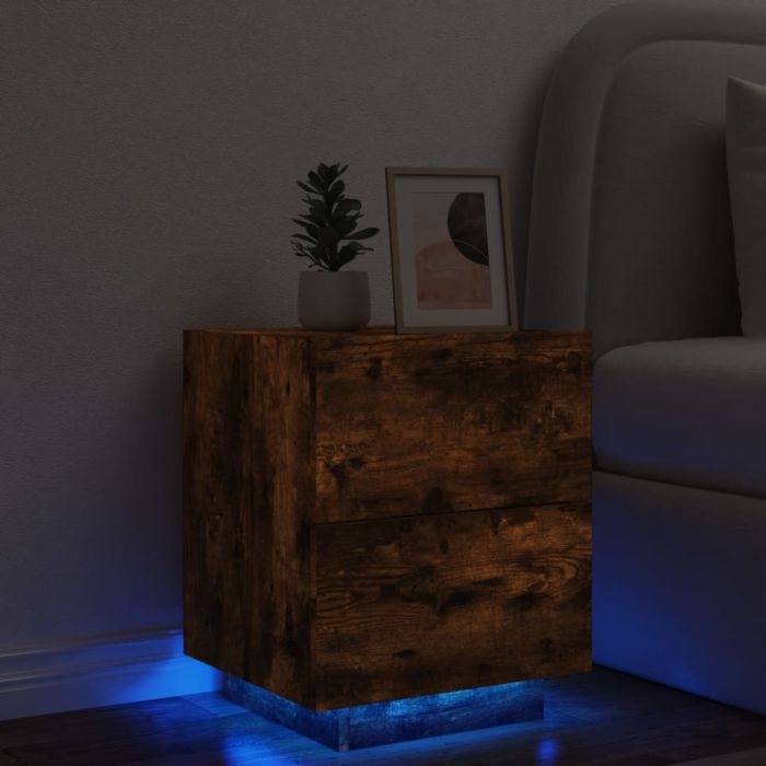 Bedside Table - CLARA Nightstand Smoked Oak 40cm