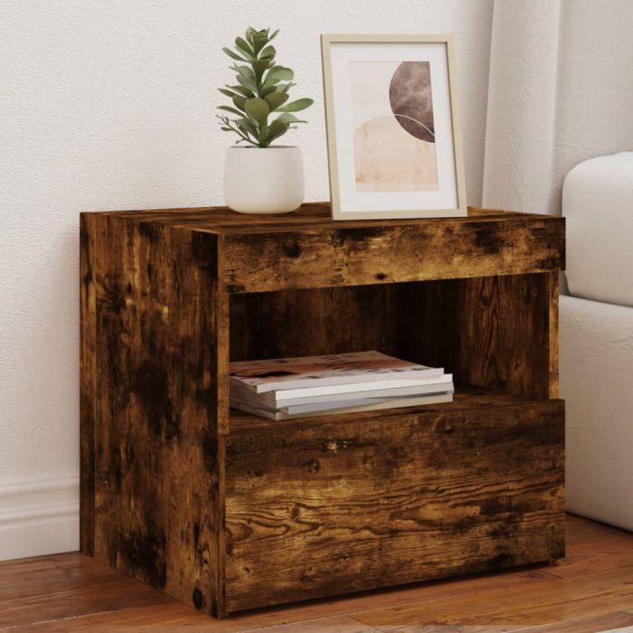 Bedside Table - BELLEVUE Nightstand Smoked Oak 50cm