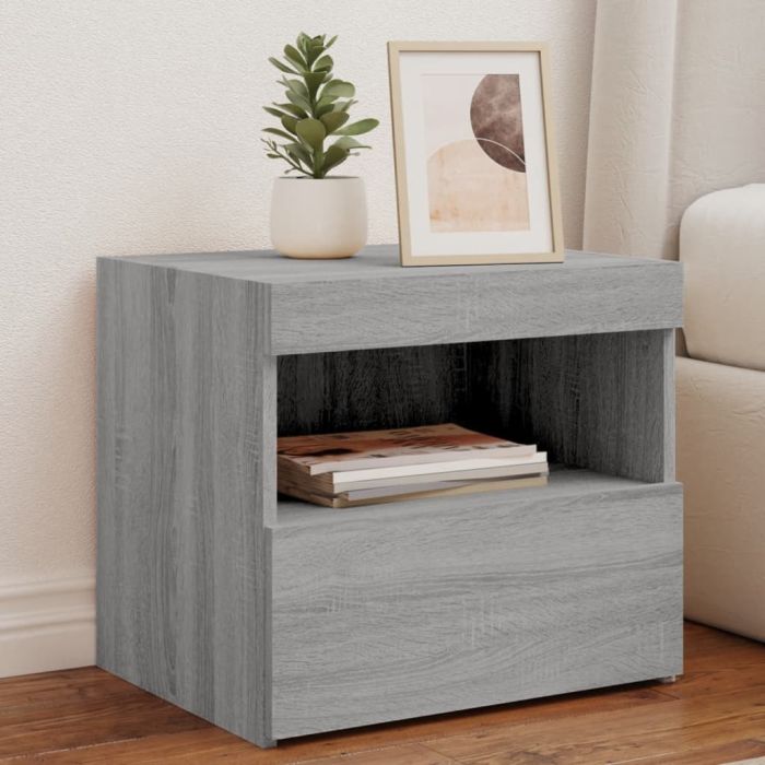 Bedside Table - BELLEVUE 2 Piece Nightstand Grey Sonoma 50cm