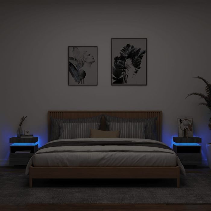 Bedside Cabinets with LED Lights 2 pcs Grey Sonoma 40x39x48.5 cm