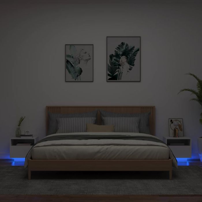 Bedside Table - MIAMI 2 Piece Nightstand White 40cm