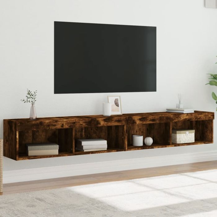 TV Cabinets with LED Lights 2 Pieces Smoked Oak 100x30x30 cm