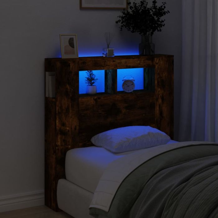 LED Headboard Smoked Oak 100x18.5x103.5cm Engineered Wood