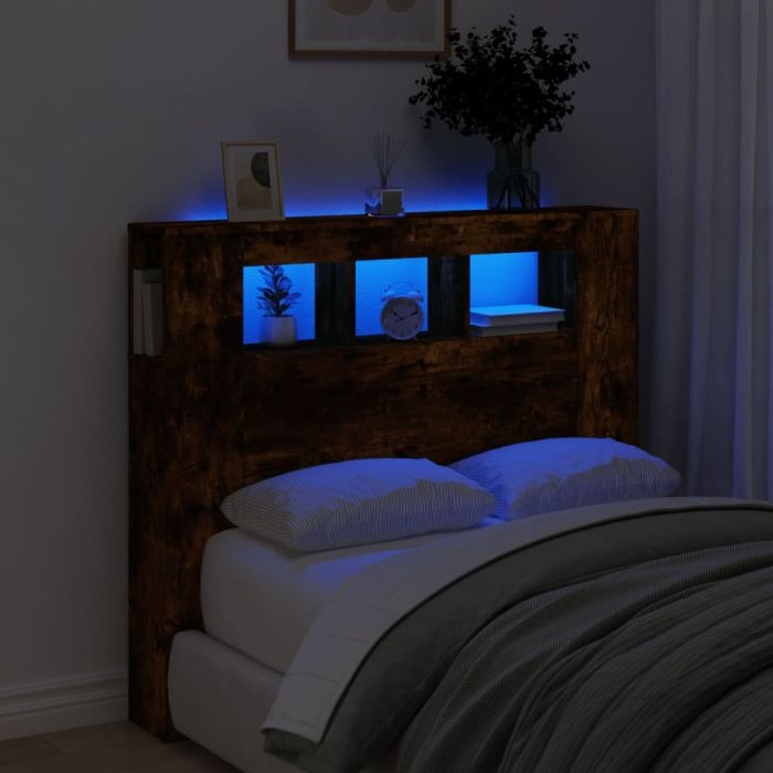 LED Headboard Smoked Oak 120x18.5x103.5cm Engineered Wood