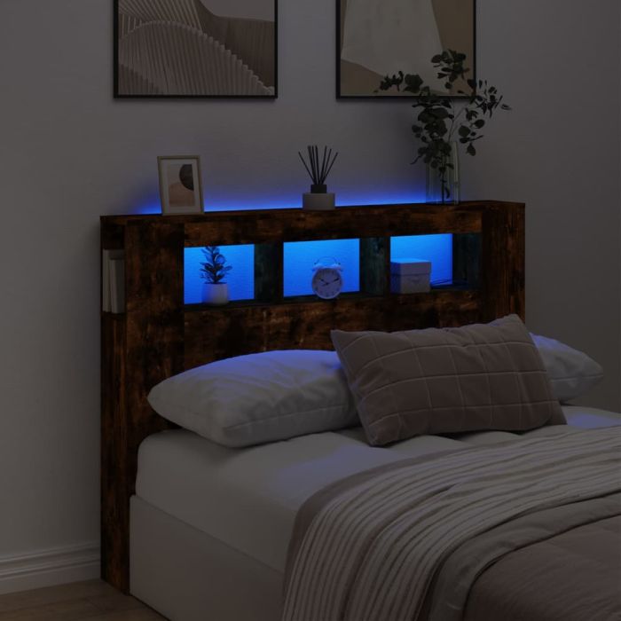 LED Headboard Smoked Oak 140x18.5x103.5cm Engineered Wood
