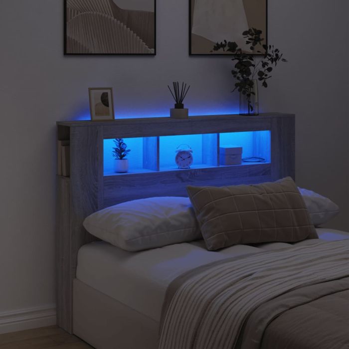 LED Headboard Grey Sonoma 140x18.5x103.5 cm Engineered Wood