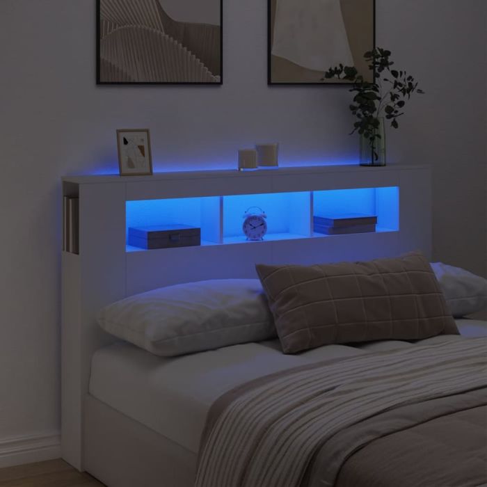 LED Headboard White 160x18.5x103.5cm Engineered Wood