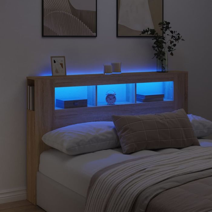 LED Headboard Sonoma Oak 160x18.5x103.5cm Engineered Wood
