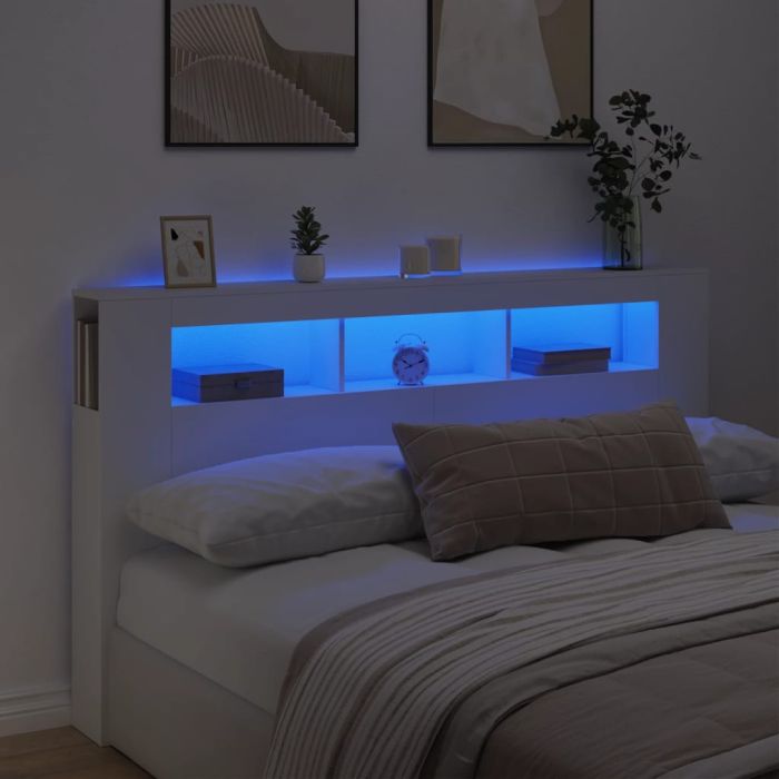 LED Headboard White 180x18.5x103.5cm Engineered Wood
