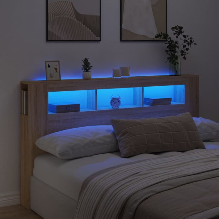 LED Headboard Sonoma Oak 180x18.5x103.5cm Engineered Wood