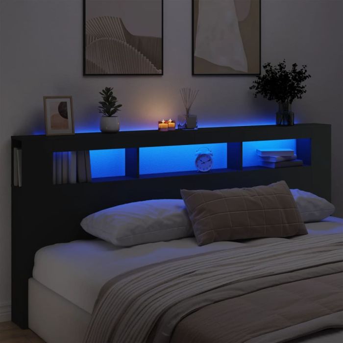 LED Headboard Black 220x18.5x103.5cm Engineered Wood