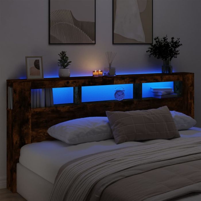 LED Headboard Smoked Oak 220x18.5x103.5cm Engineered Wood
