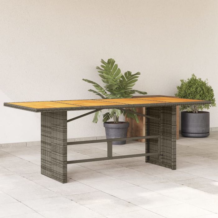 Garden Table with Acacia Wood Top Grey 190x80x74 cm Poly Rattan