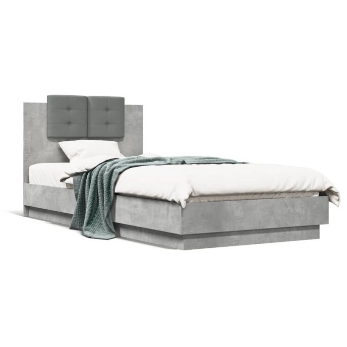 Bed Frame with Headboard and LED Lights Concrete Grey 100x200 cm