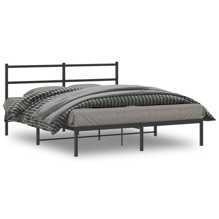 Metal Bed Frame with Headboard Black 150x200 cm King Size