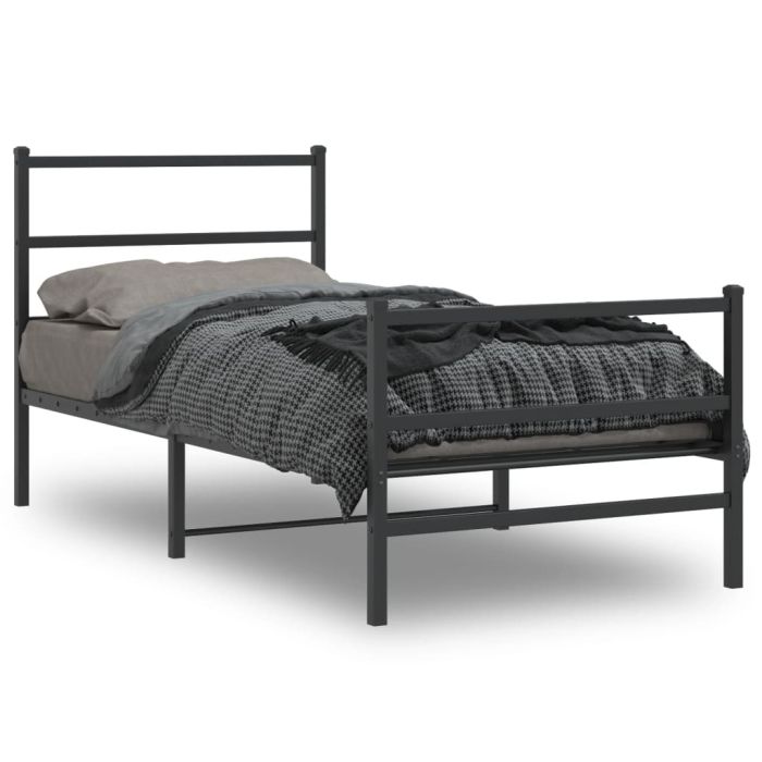 Metal Bed Frame with Headboard and Footboard Black 90x190 cm Single