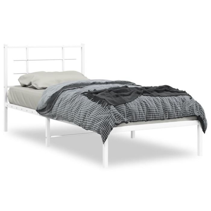 Metal Bed Frame with Headboard White 90x190 cm Single