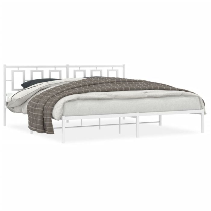 Metal Bed Frame with Headboard White 193x203 cm