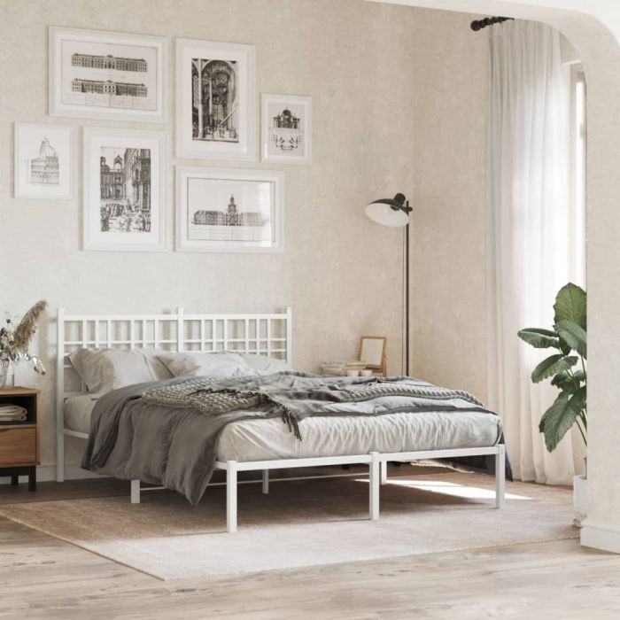 Metal Bedframe with Headboard White 120x200cm