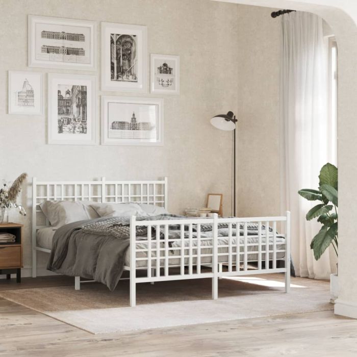 Metal Bedframe with Footboard White 137x190cm