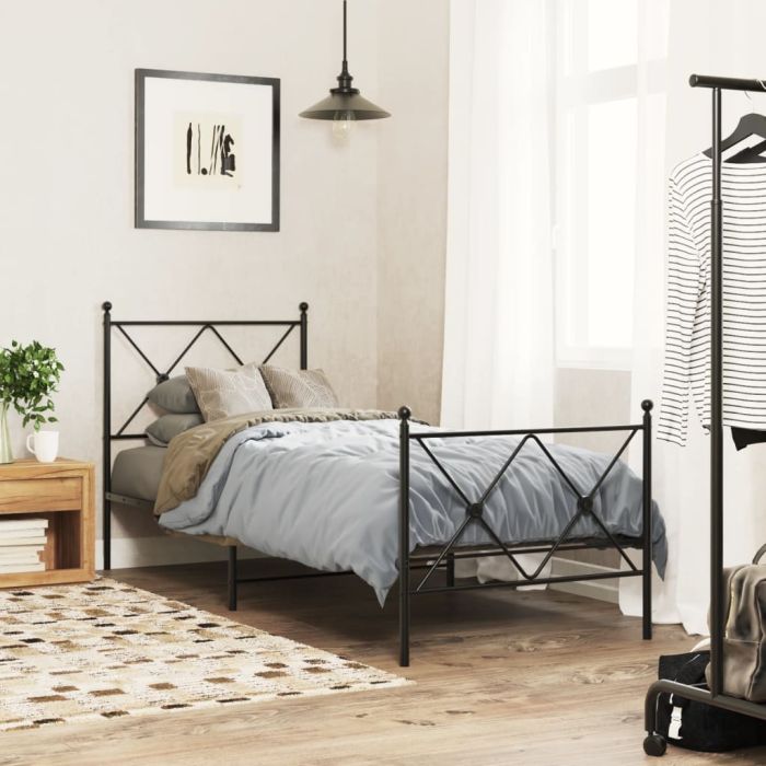 Metal Bedframe with Footboard Black 80x200cm