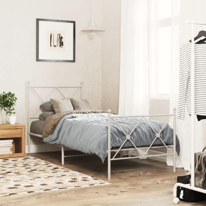 Metal Bedframe with Footboard White 80x200cm
