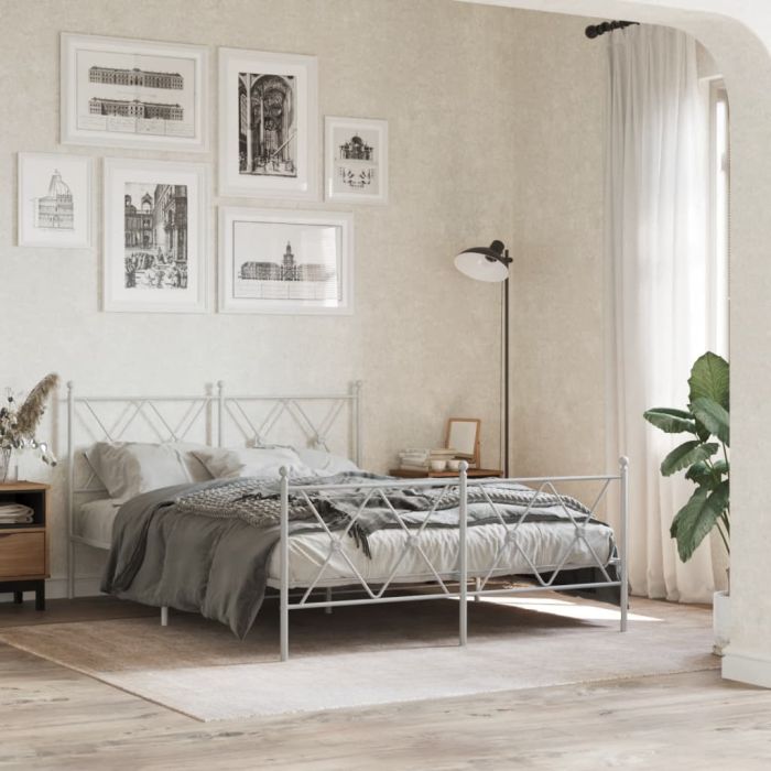 Metal Bedframe with Footboard White 137x190cm