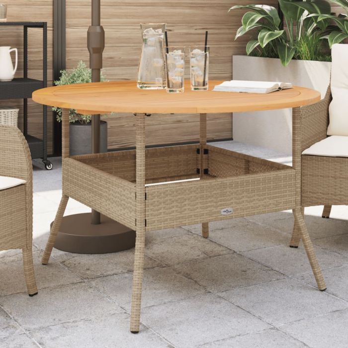 Garden Table with Acacia Wood Top Beige 110x71 cm Poly Rattan