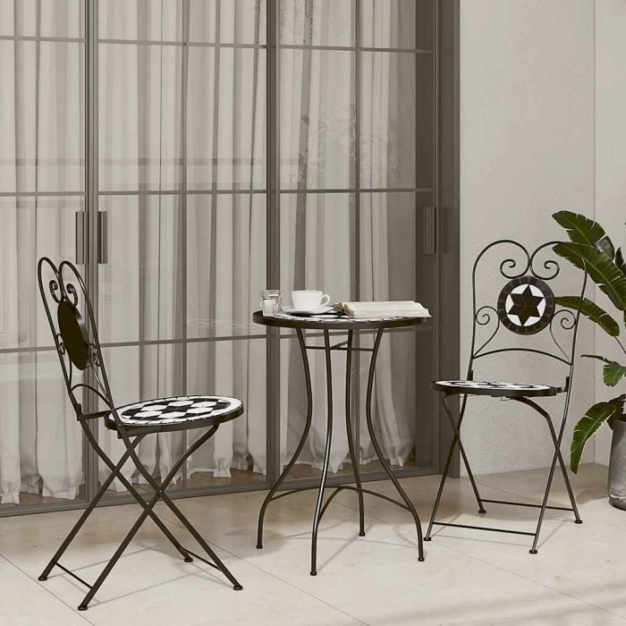 HIOCOVE Mosaic Bistro Set and White and Ceramic Iron - Black