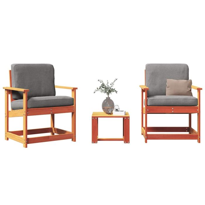 3 Piece Garden Lounge Set Wax Brown Solid Wood Pine