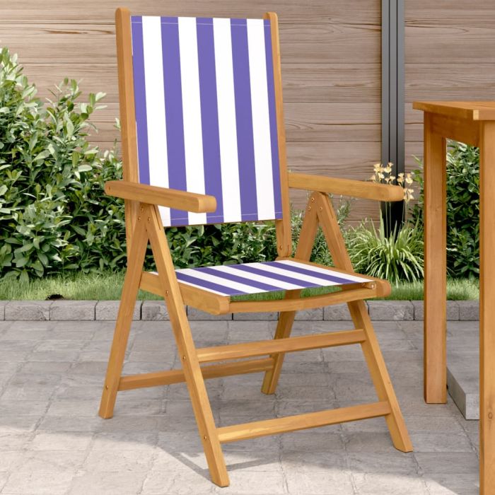 Garden Chairs 2 pcs Blue and White Solid Wood Acacia and Fabric