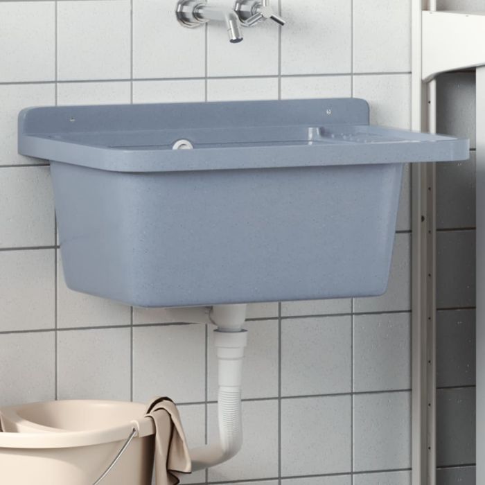 Sink Washbasin for Wall Mounting Grey 60x40x28 cm Resin