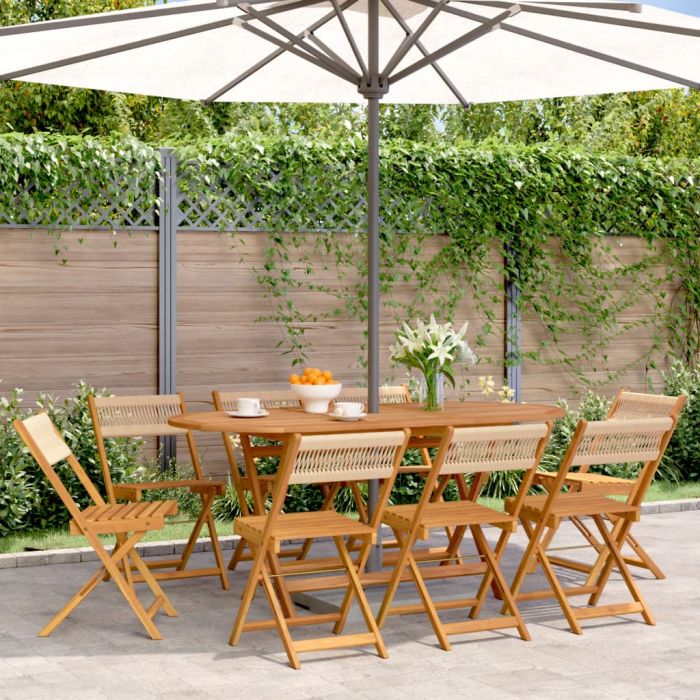 Folding Garden Chairs 8 pcs Beige Solid Wood Acacia