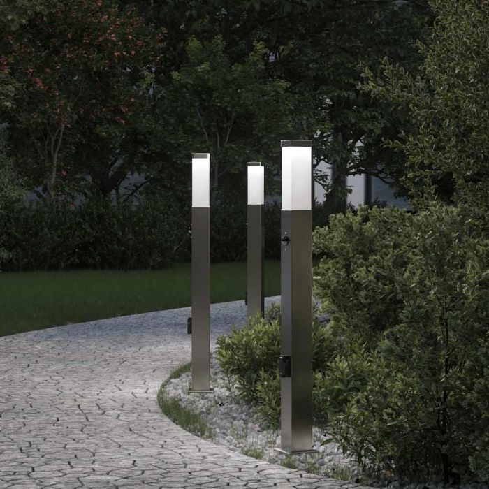 TONGLEN Bollard Lights with Sensor and Outlet 3 pcs 80 cm Stainless IP44 Steel