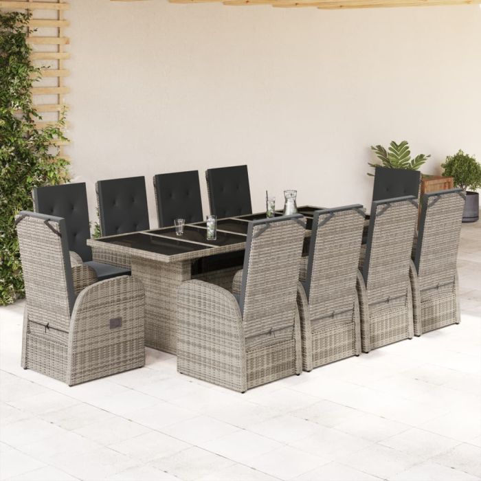 11 Piece Garden Dining Set with Cushions Grey Poly Rattan