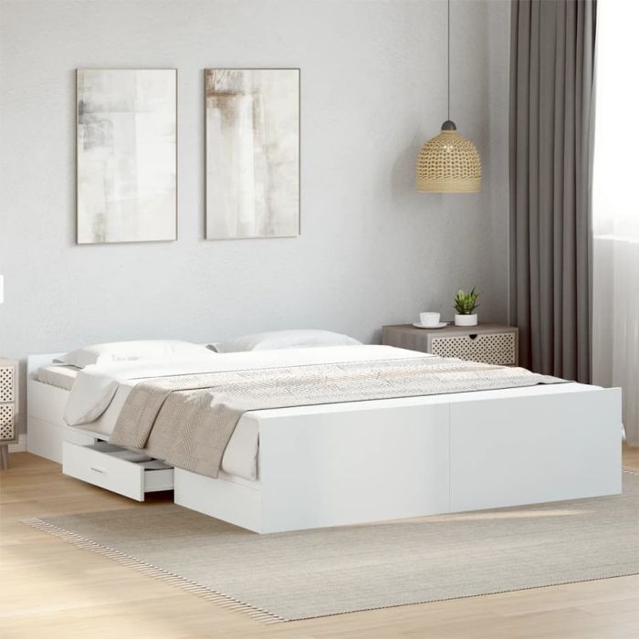Bedframe with Drawers White 150x200cm King Size