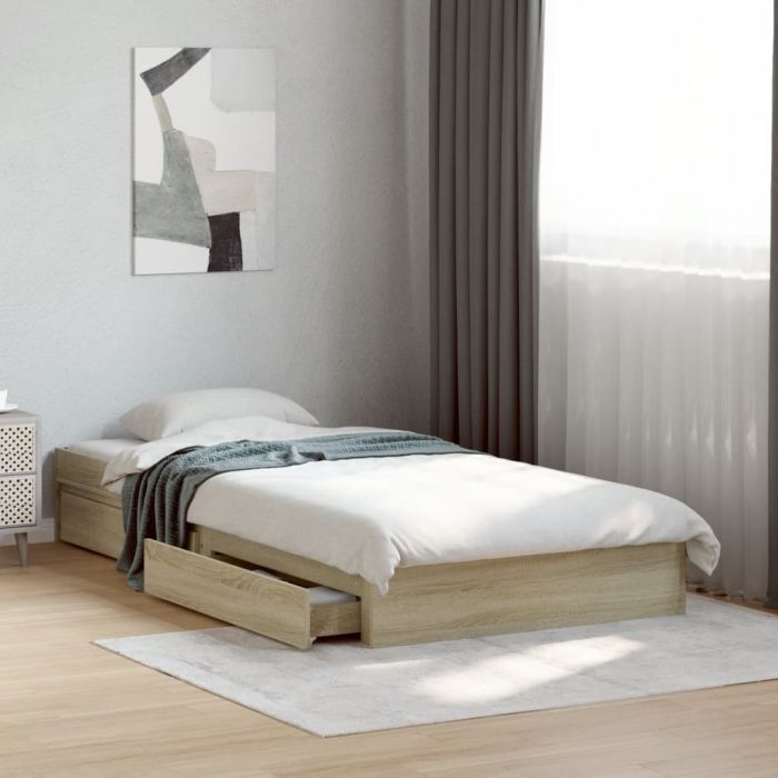 Bedframe with Drawers Sonoma Oak 100x200cm