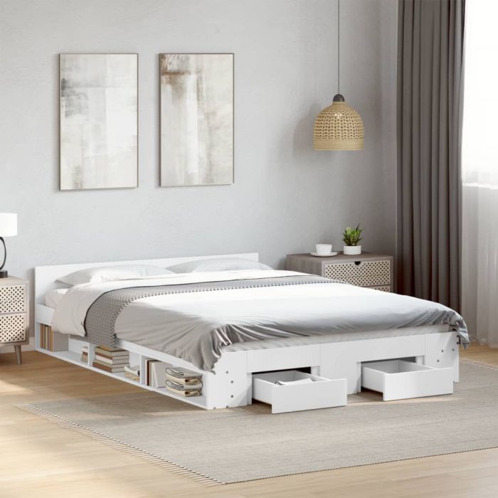 Bedframe with Drawers White 140x200cm